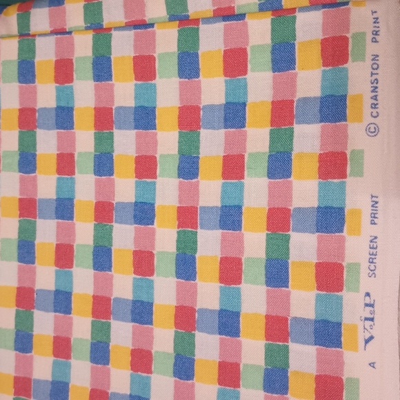 90s VTG 3yd Cotton Checkered Fabric - Picture 3 of 3
